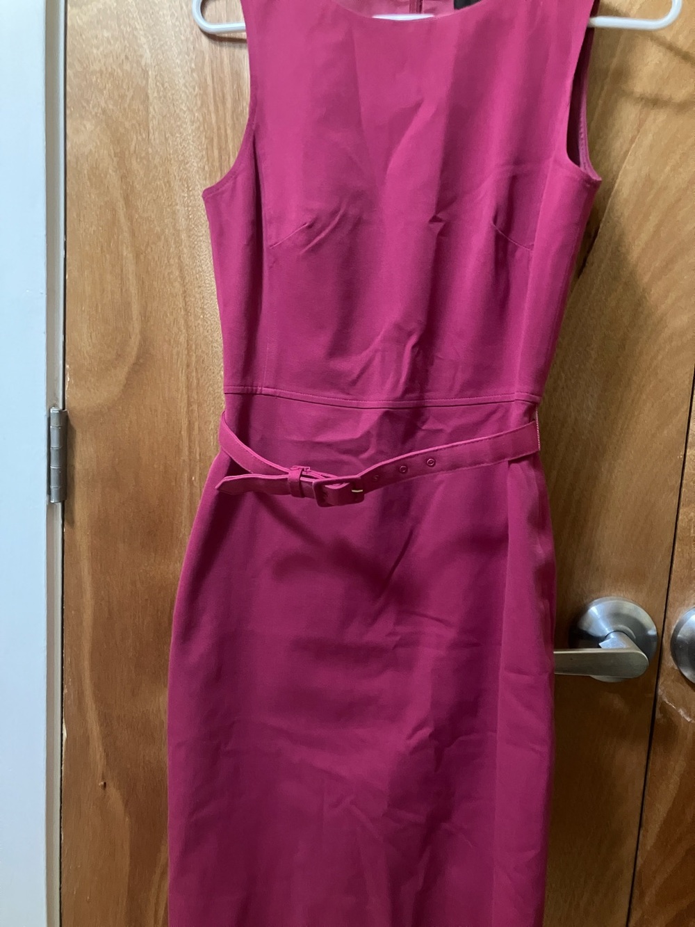 J. Crew Sleeveless Belted Midi Dress in Fuchsia Pink